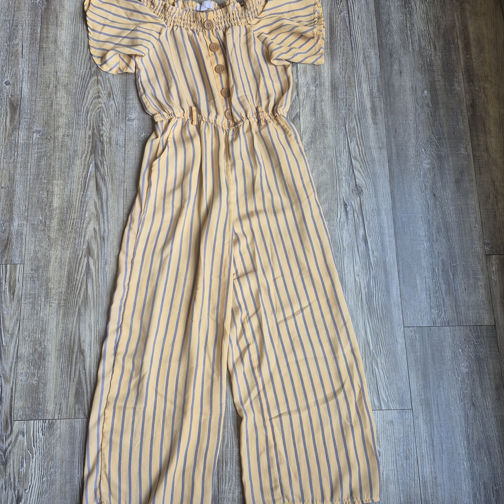 Kensie Girl Yellow Striped Jumpsuit with Navy Accents